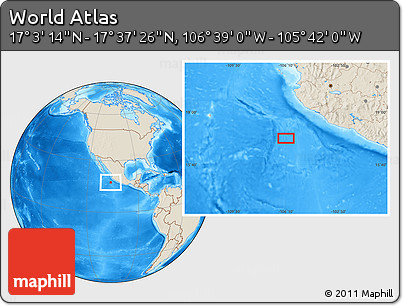 Shaded Relief Location Map of the Area around 17° 20' 20" N, 106° 10' 30" W