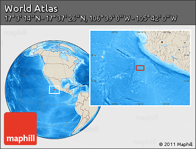 Shaded Relief Location Map of the Area around 17° 20' 20" N, 106° 10' 30" W
