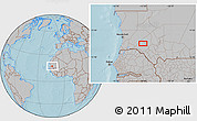 Gray Location Map of the area around 17° 20' 20" N, 13° 31' 30" W, hill shading