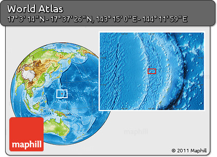 Physical Location Map of the Area around 17° 20' 20" N, 143° 43' 29" E