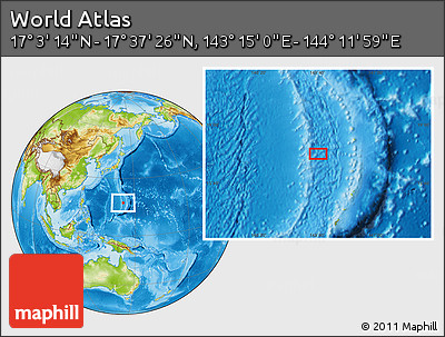 Physical Location Map of the Area around 17° 20' 20" N, 143° 43' 29" E
