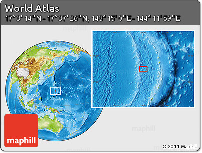 Physical Location Map of the Area around 17° 20' 20" N, 143° 43' 29" E
