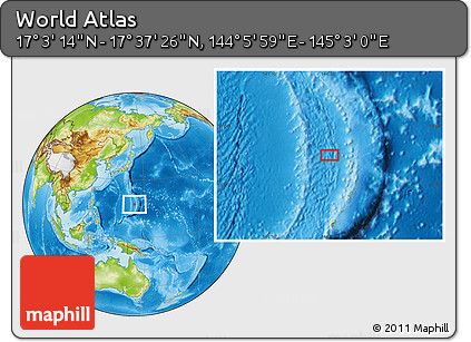 Physical Location Map of the Area around 17° 20' 20" N, 144° 34' 29" E