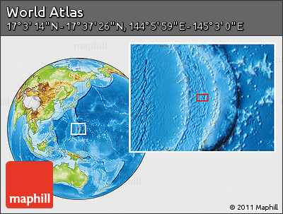 Physical Location Map of the Area around 17° 20' 20" N, 144° 34' 29" E
