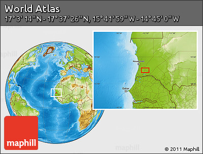 Physical Location Map of the Area around 17° 20' 20" N, 15° 13' 29" W