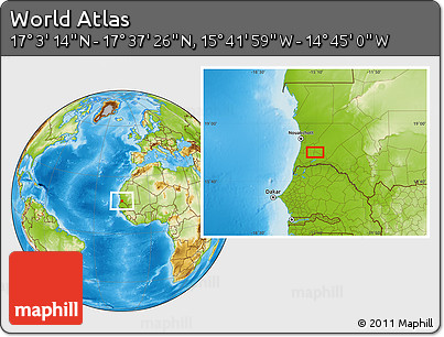 Physical Location Map of the Area around 17° 20' 20" N, 15° 13' 29" W