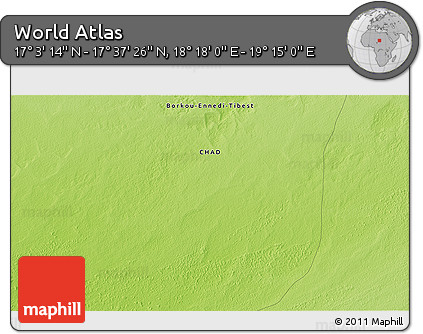 Physical 3D Map of the Area around 17° 20' 20" N, 18° 46' 29" E
