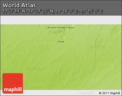 Physical 3D Map of the Area around 17° 20' 20" N, 18° 46' 29" E