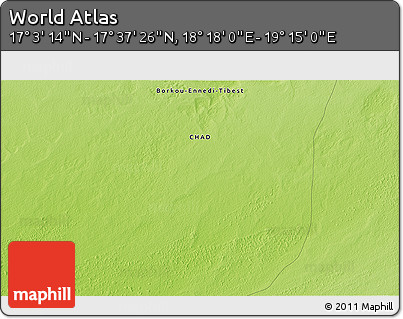 Physical 3D Map of the Area around 17° 20' 20" N, 18° 46' 29" E