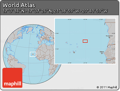 Gray Location Map of the Area around 17° 20' 20" N, 21° 10' 29" W