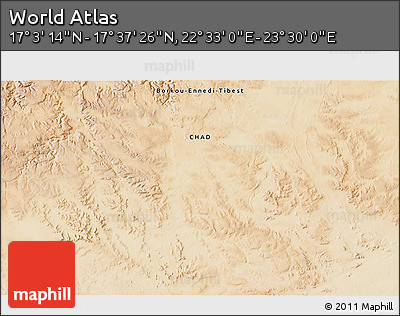 Satellite 3D Map of the Area around 17° 20' 20" N, 23° 1' 29" E