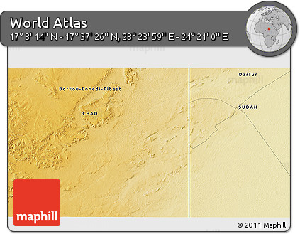 Physical 3D Map of the Area around 17° 20' 20" N, 23° 52' 30" E