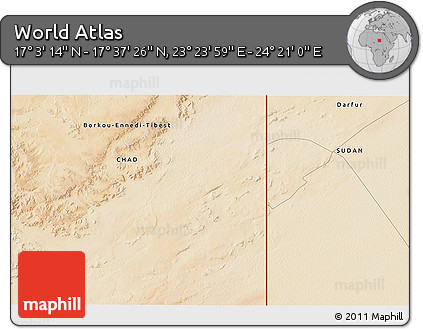 Satellite 3D Map of the Area around 17° 20' 20" N, 23° 52' 30" E