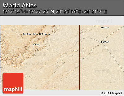 Satellite 3D Map of the Area around 17° 20' 20" N, 23° 52' 30" E