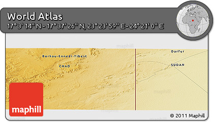 Physical Panoramic Map of the Area around 17° 20' 20" N, 23° 52' 30" E