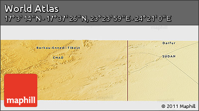 Physical Panoramic Map of the Area around 17° 20' 20" N, 23° 52' 30" E