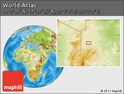 Physical Location Map of the Area around 17° 20' 20" N, 25° 34' 30" E