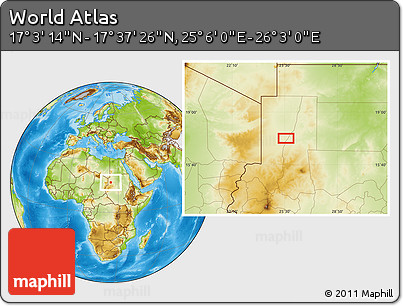 Physical Location Map of the Area around 17° 20' 20" N, 25° 34' 30" E