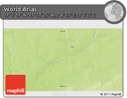 Physical 3D Map of the Area around 17° 20' 20" N, 2° 37' 30" E