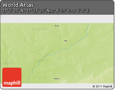 Physical 3D Map of the Area around 17° 20' 20" N, 2° 37' 30" E