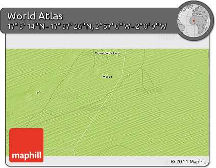Physical 3D Map of the Area around 17° 20' 20" N, 2° 28' 30" W