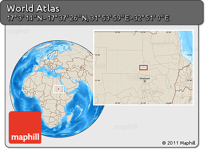 Shaded Relief Location Map of the Area around 17° 20' 20" N, 32° 22' 30" E