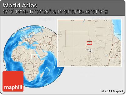 Shaded Relief Location Map of the Area around 17° 20' 20" N, 32° 22' 30" E