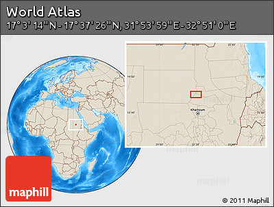 Shaded Relief Location Map of the Area around 17° 20' 20" N, 32° 22' 30" E