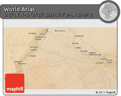 Satellite 3D Map of the Area around 17° 20' 20" N, 34° 4' 30" E