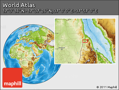 Physical Location Map of the Area around 17° 20' 20" N, 37° 28' 30" E