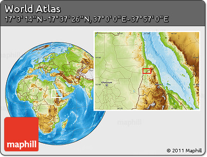 Physical Location Map of the Area around 17° 20' 20" N, 37° 28' 30" E