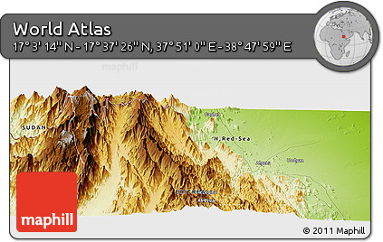 Physical Panoramic Map of the Area around 17° 20' 20" N, 38° 19' 30" E
