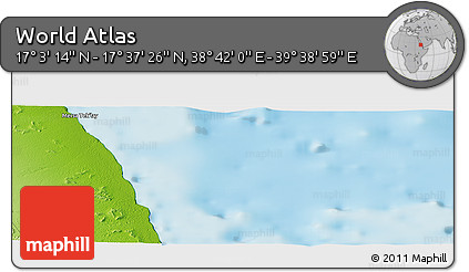 Physical Panoramic Map of the Area around 17° 20' 20" N, 39° 10' 29" E