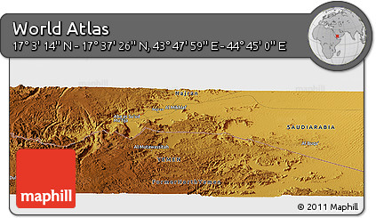 Physical Panoramic Map of the Area around 17° 20' 20" N, 44° 16' 29" E