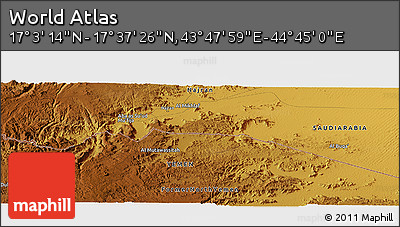 Physical Panoramic Map of the Area around 17° 20' 20" N, 44° 16' 29" E
