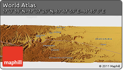 Physical Panoramic Map of the Area around 17° 20' 20" N, 44° 16' 29" E