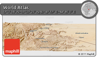 Satellite Panoramic Map of the Area around 17° 20' 20" N, 44° 16' 29" E