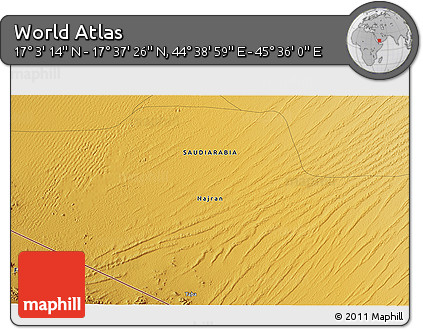 Physical 3D Map of the Area around 17° 20' 20" N, 45° 7' 30" E