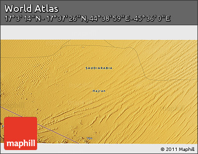 Physical 3D Map of the Area around 17° 20' 20" N, 45° 7' 30" E