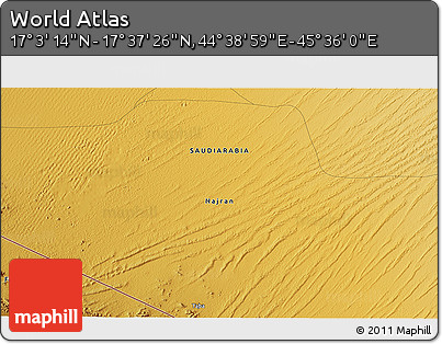 Physical 3D Map of the Area around 17° 20' 20" N, 45° 7' 30" E