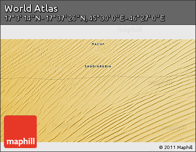Physical 3D Map of the Area around 17° 20' 20" N, 45° 58' 30" E