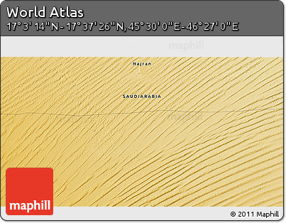 Physical 3D Map of the Area around 17° 20' 20" N, 45° 58' 30" E