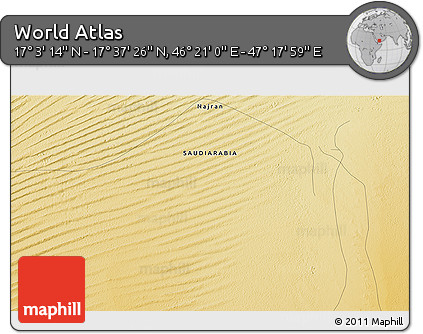Physical 3D Map of the Area around 17° 20' 20" N, 46° 49' 30" E