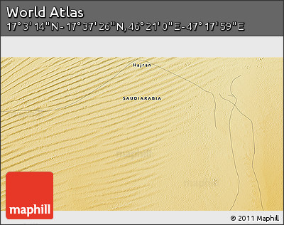 Physical 3D Map of the Area around 17° 20' 20" N, 46° 49' 30" E