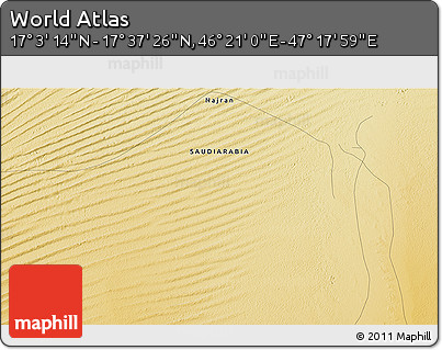 Physical 3D Map of the Area around 17° 20' 20" N, 46° 49' 30" E