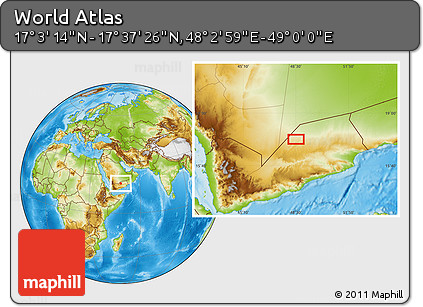 Physical Location Map of the Area around 17° 20' 20" N, 48° 31' 29" E