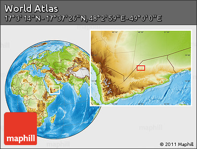 Physical Location Map of the Area around 17° 20' 20" N, 48° 31' 29" E