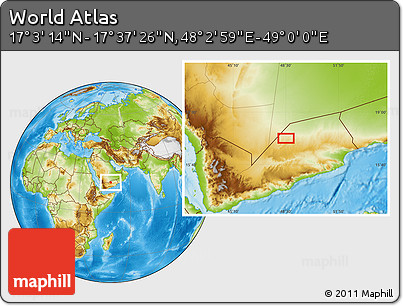 Physical Location Map of the Area around 17° 20' 20" N, 48° 31' 29" E