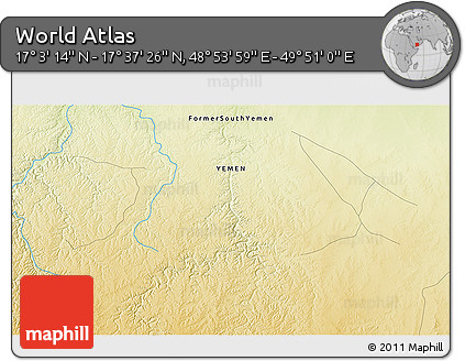 Physical 3D Map of the Area around 17° 20' 20" N, 49° 22' 30" E