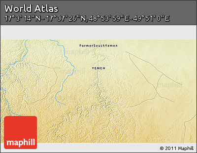 Physical 3D Map of the Area around 17° 20' 20" N, 49° 22' 30" E